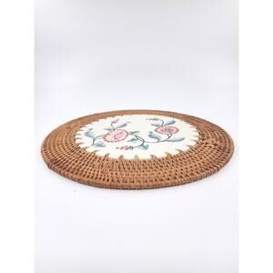 Handmade Vietnamese Ceramic & Rattan Trivet 11.5” Hot Dish Stand